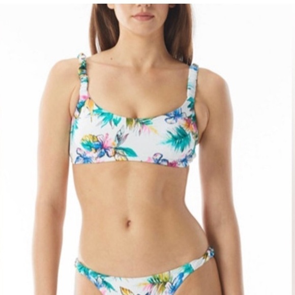 SUNDAZED Bella Printed Shirred-Strap Bikini Top, swimsuit bra Size S - Picture 3 of 8